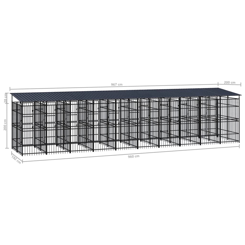 Outdoor Dog Kennel with Roof Steel 18.43 m²