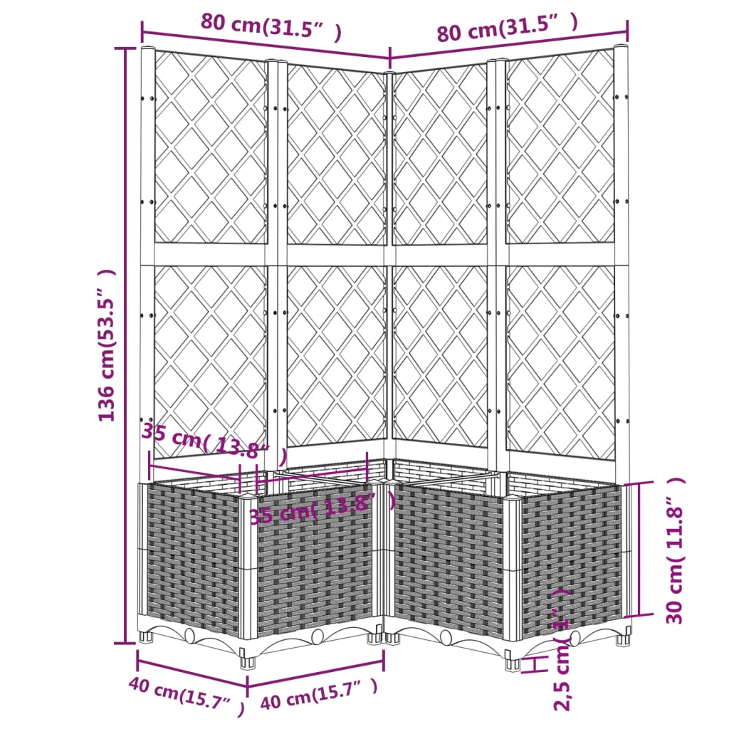 Garden Planter with Trellis Black 80x80x136 cm PP