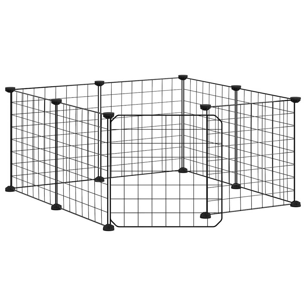 8-Panel Pet Cage with Door Black 35x35 cm Steel