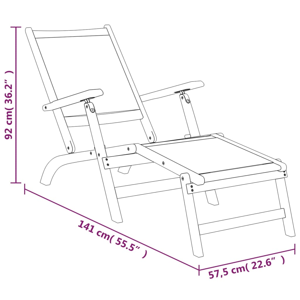 Outdoor Deck Chair with Table Solid Wood Acacia and Textilene