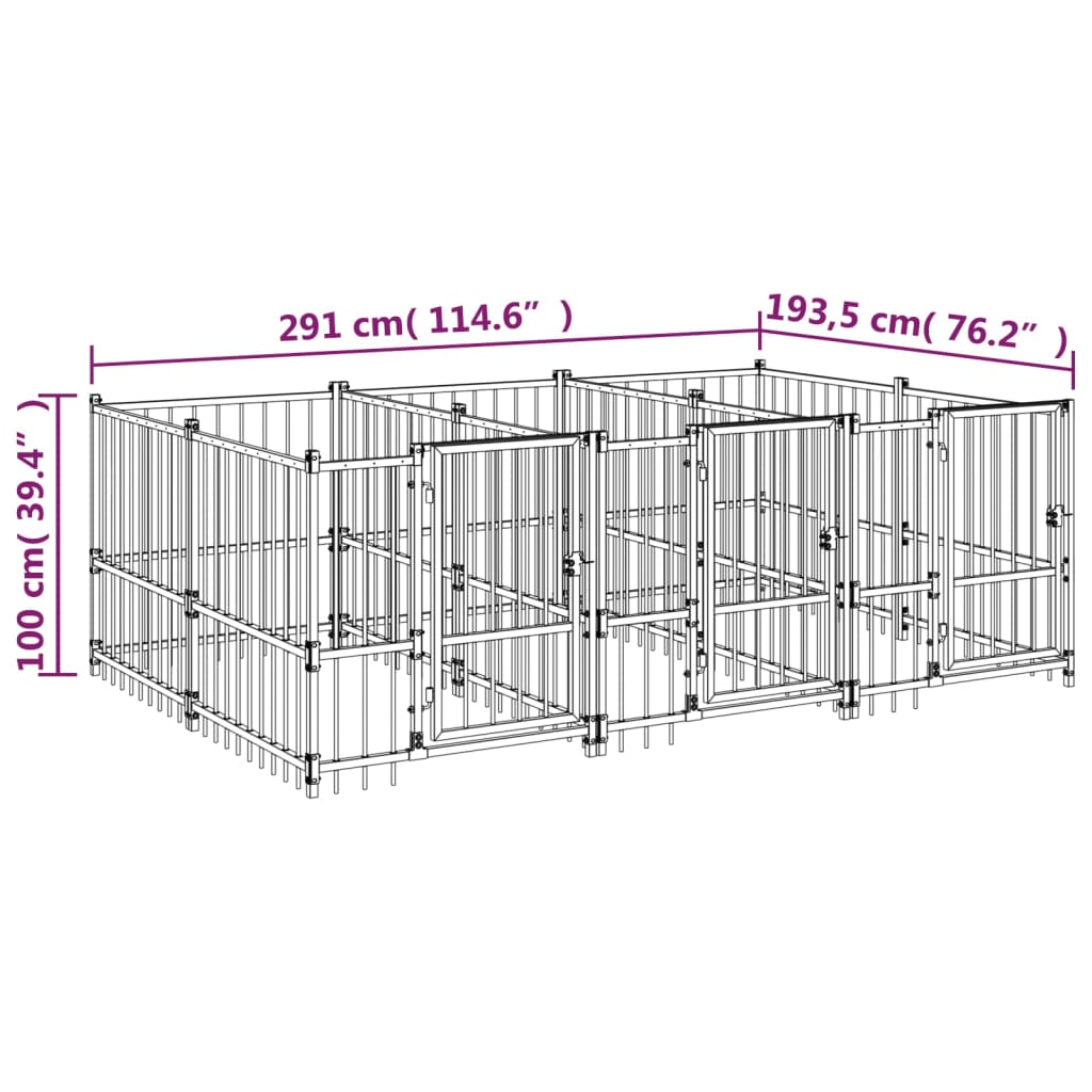 Outdoor Dog Kennel Steel 5.63 m²