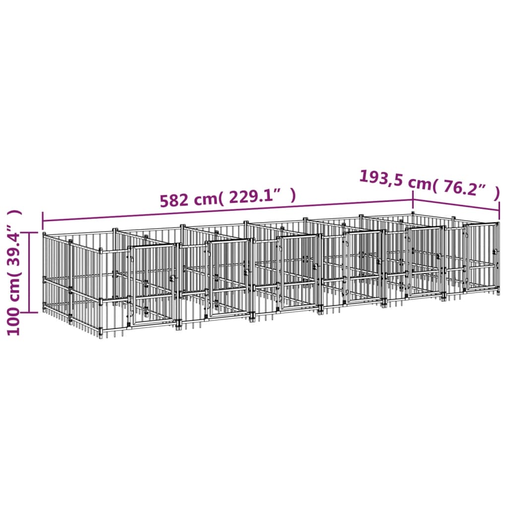 Outdoor Dog Kennel Steel 11.26 m²