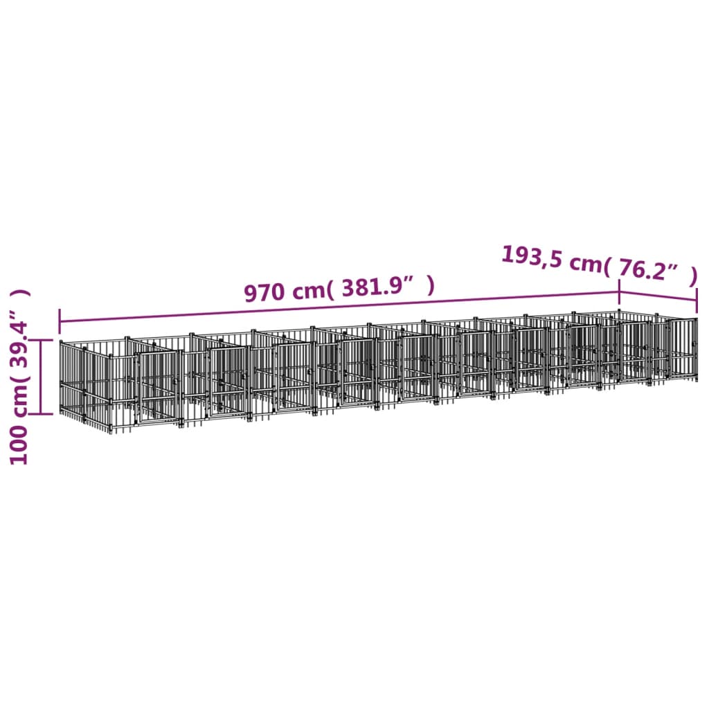 Outdoor Dog Kennel Steel 18.77 m²