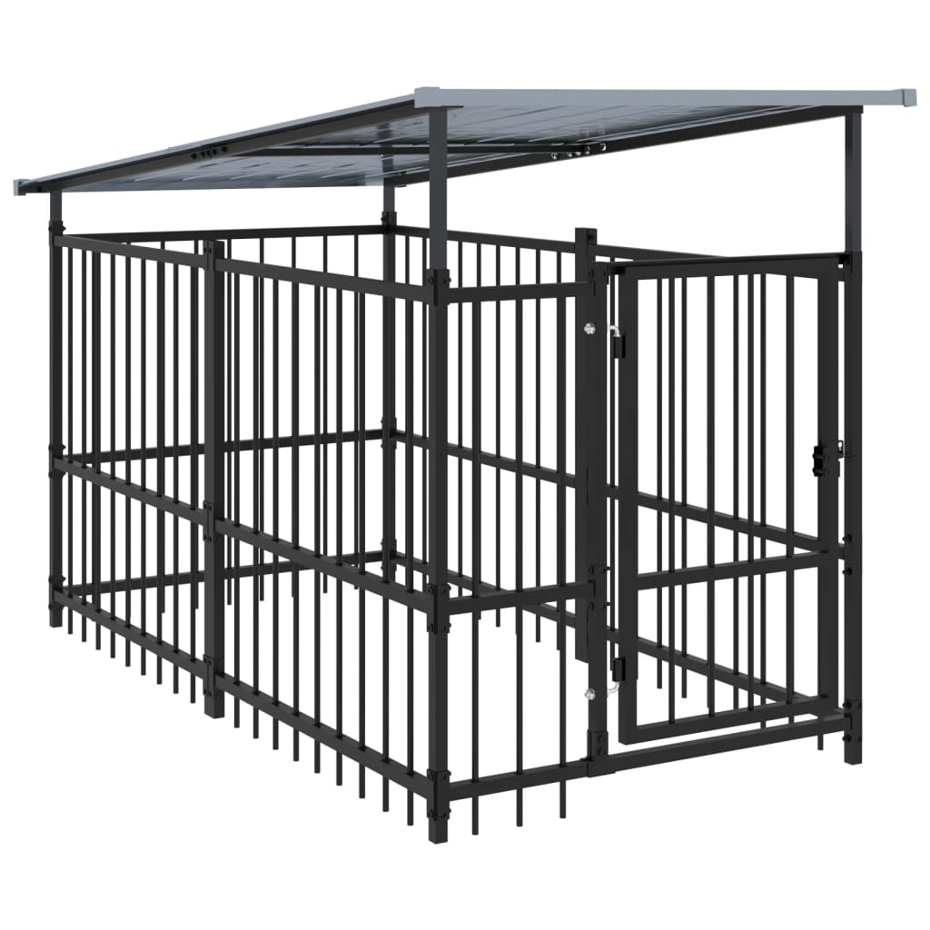 Outdoor Dog Kennel with Roof Steel 1.88 m²