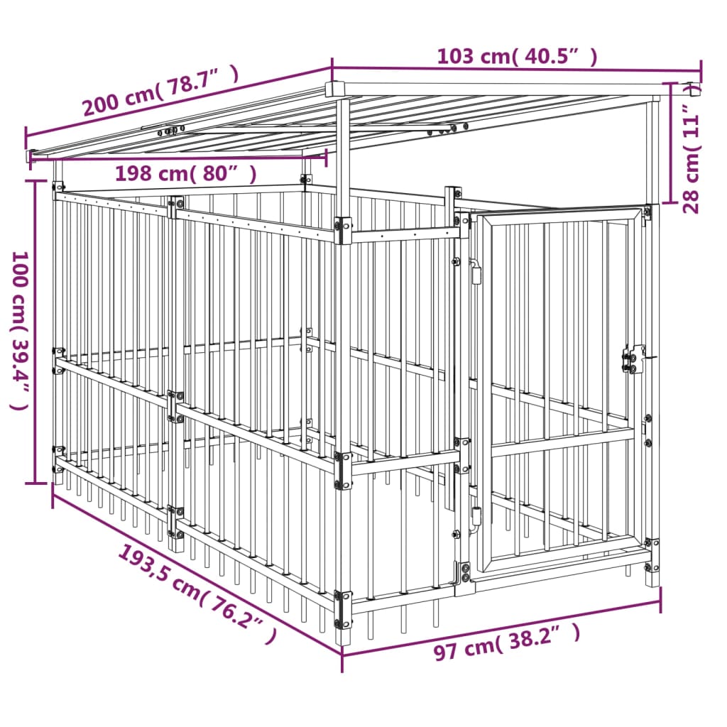 Outdoor Dog Kennel with Roof Steel 1.88 m²