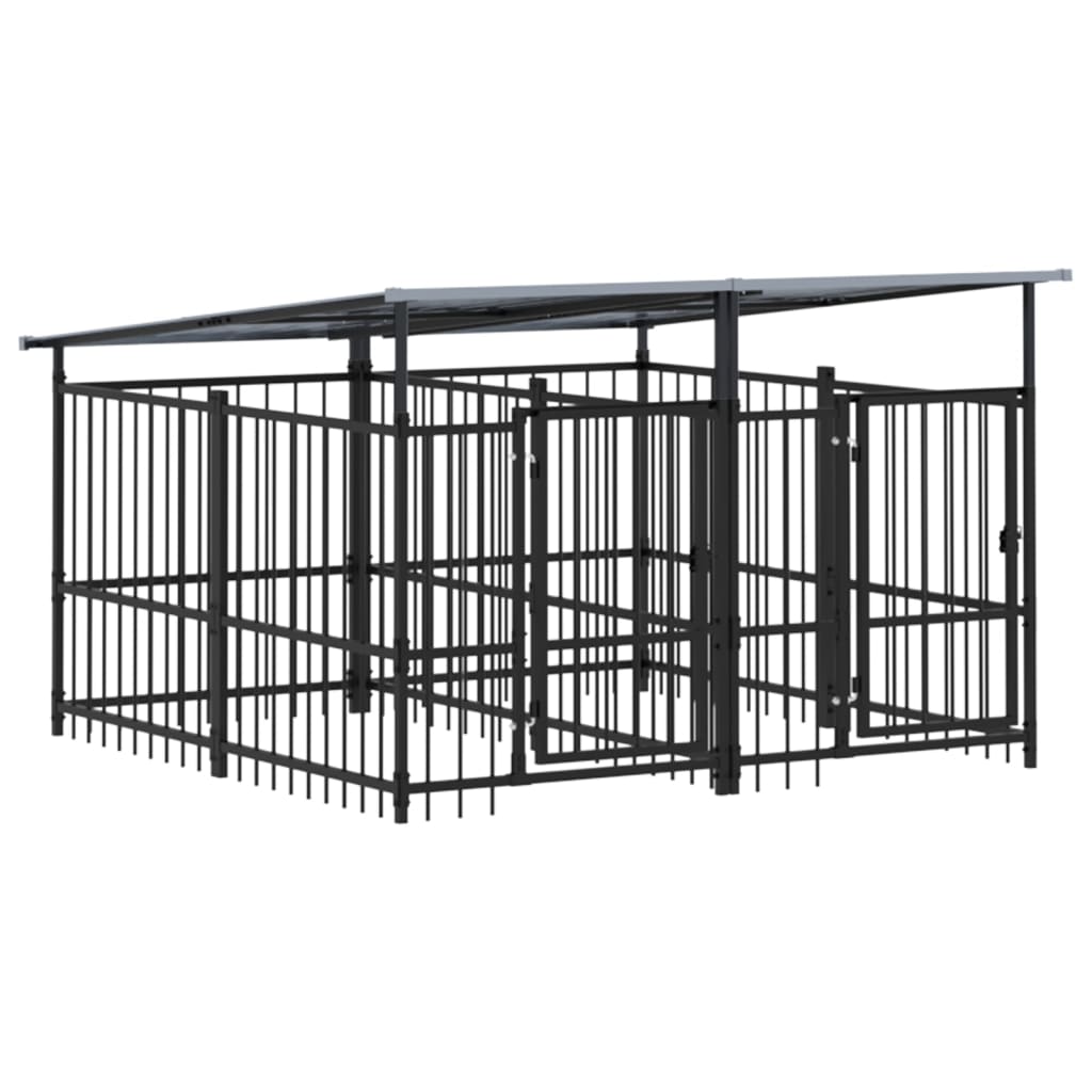 Outdoor Dog Kennel with Roof Steel 3.75 m²