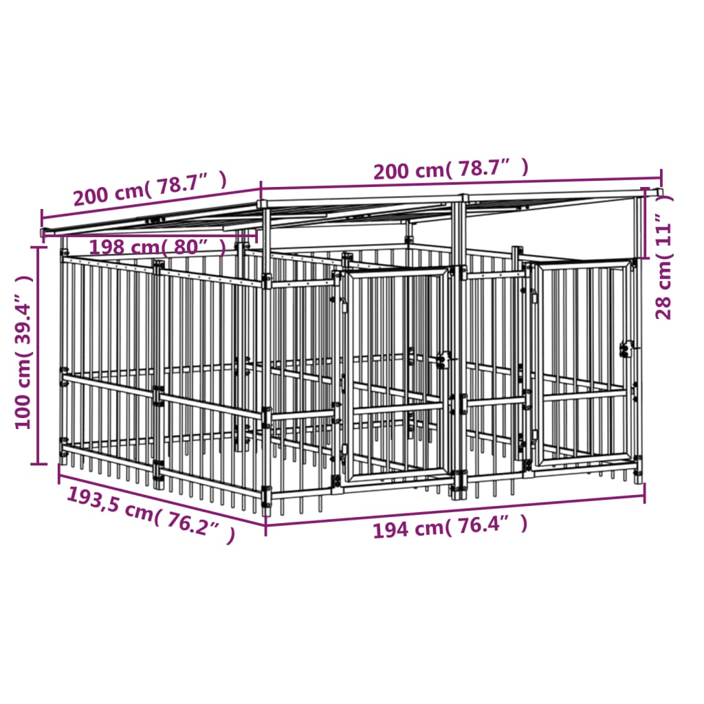 Outdoor Dog Kennel with Roof Steel 3.75 m²
