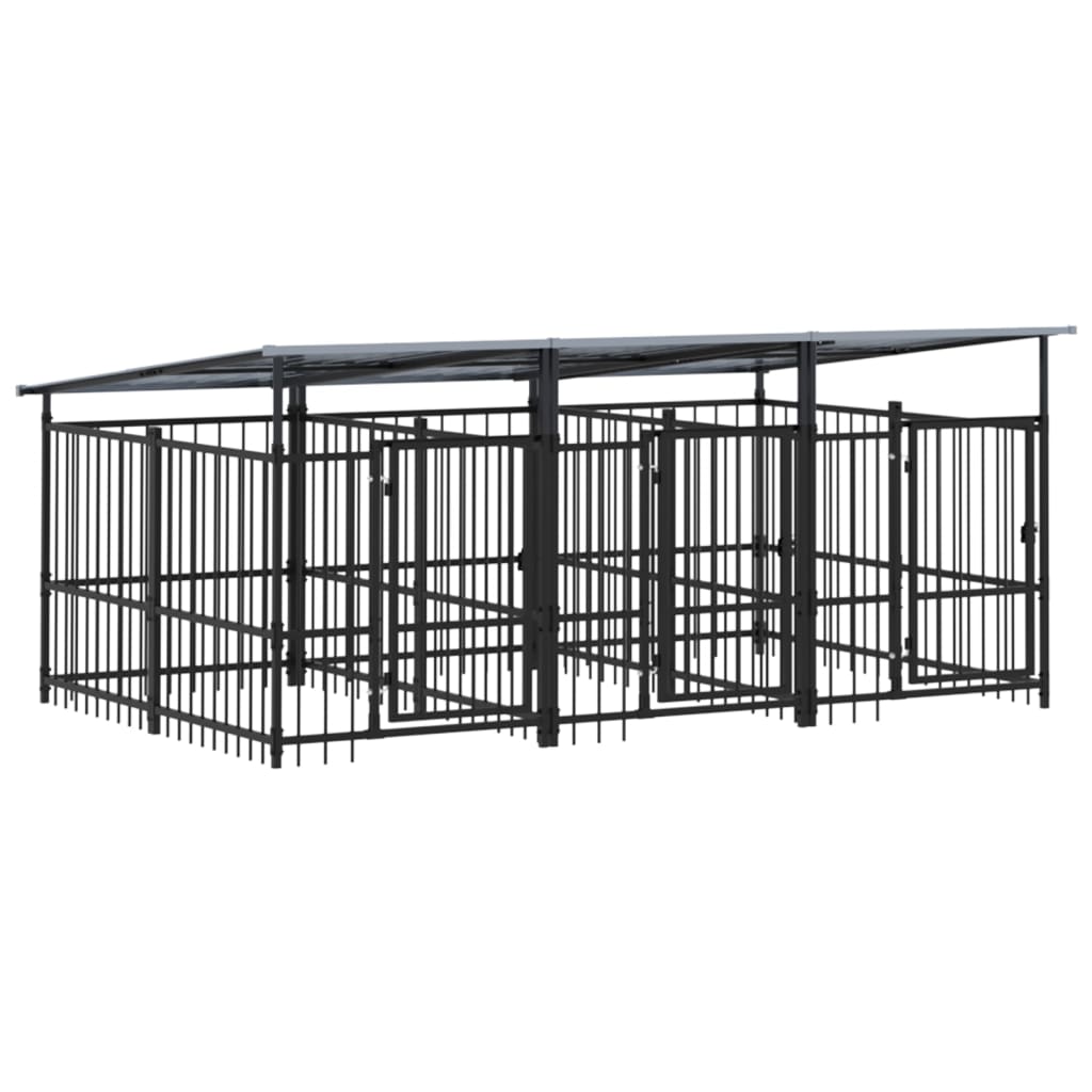 Outdoor Dog Kennel with Roof Steel 5.63 m²