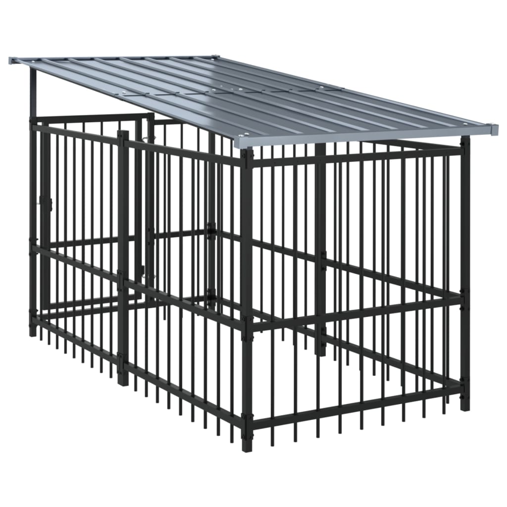 Outdoor Dog Kennel with Roof Steel 5.63 m²