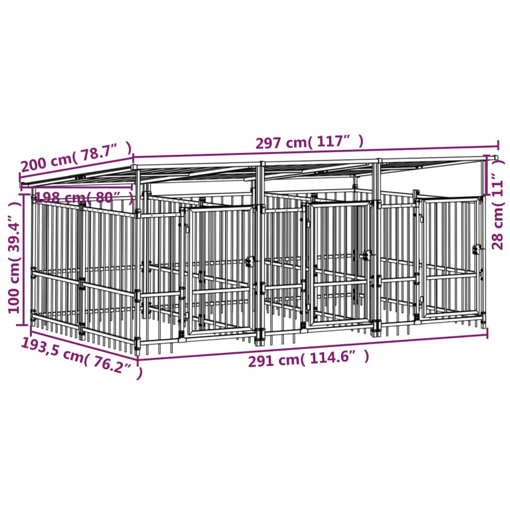 Outdoor Dog Kennel with Roof Steel 5.63 m²