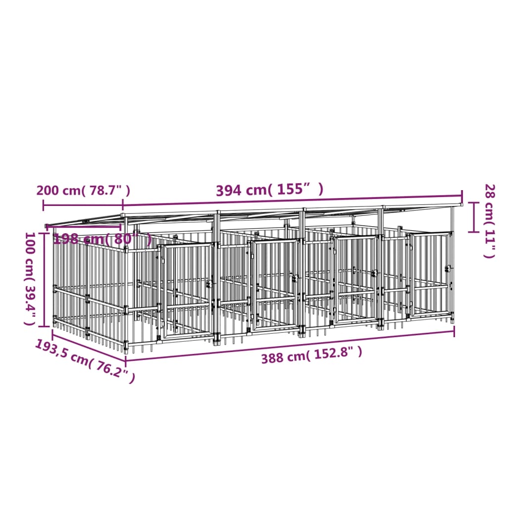 Outdoor Dog Kennel with Roof Steel 7.51 m²