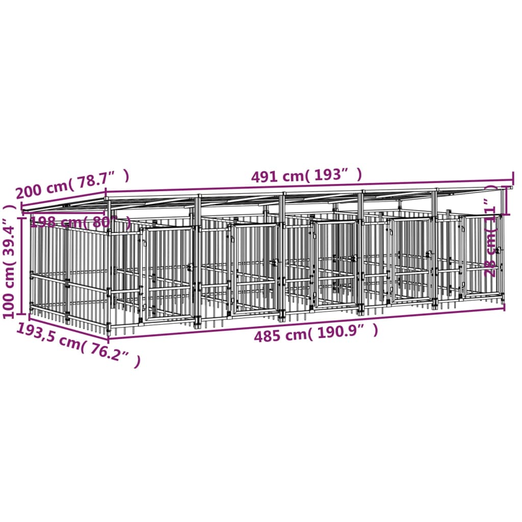 Outdoor Dog Kennel with Roof Steel 9.38 m²