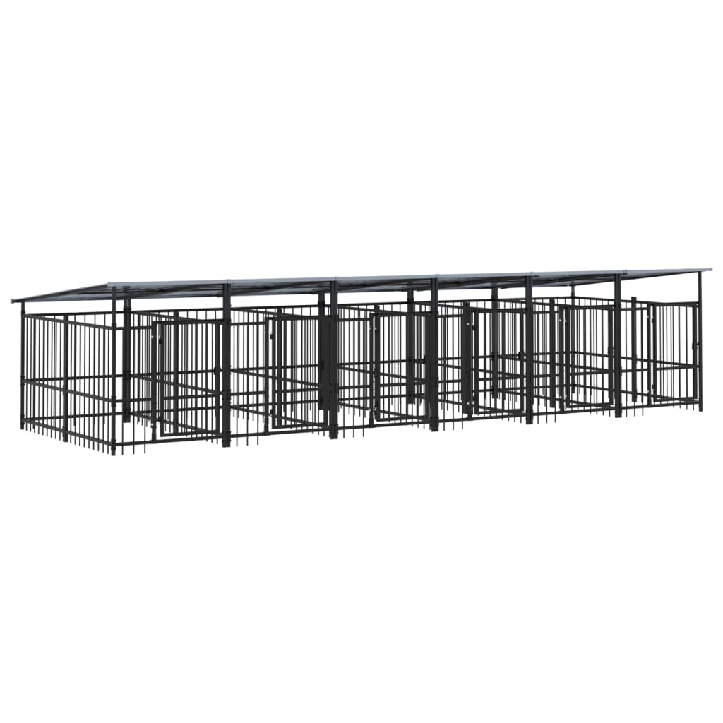 Outdoor Dog Kennel with Roof Steel 11.26 m²