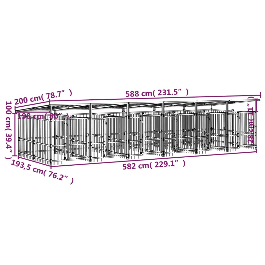 Outdoor Dog Kennel with Roof Steel 11.26 m²