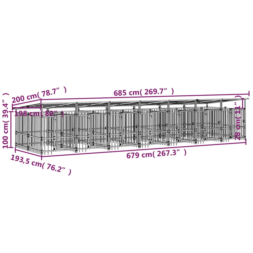 Outdoor Dog Kennel with Roof Steel 13.14 m²