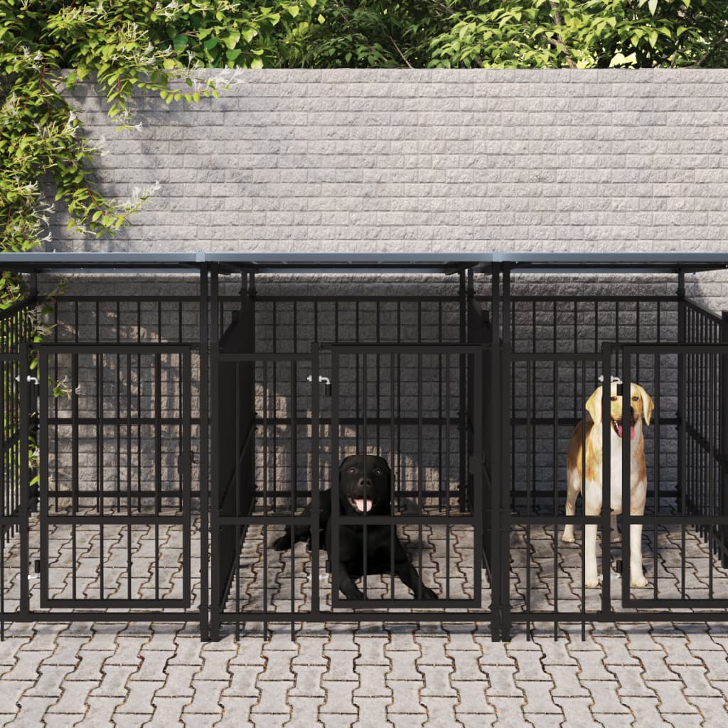 Outdoor Dog Kennel with Roof Steel 15.02 m²