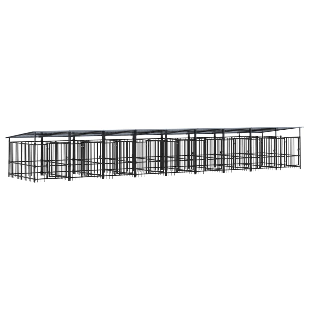 Outdoor Dog Kennel with Roof Steel 16.89 m²