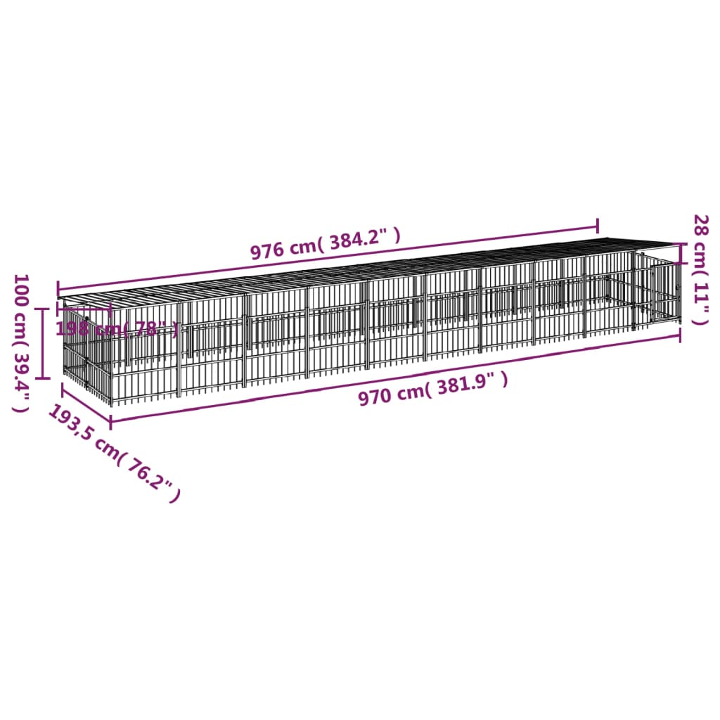 Outdoor Dog Kennel with Roof Steel 18.77 m²