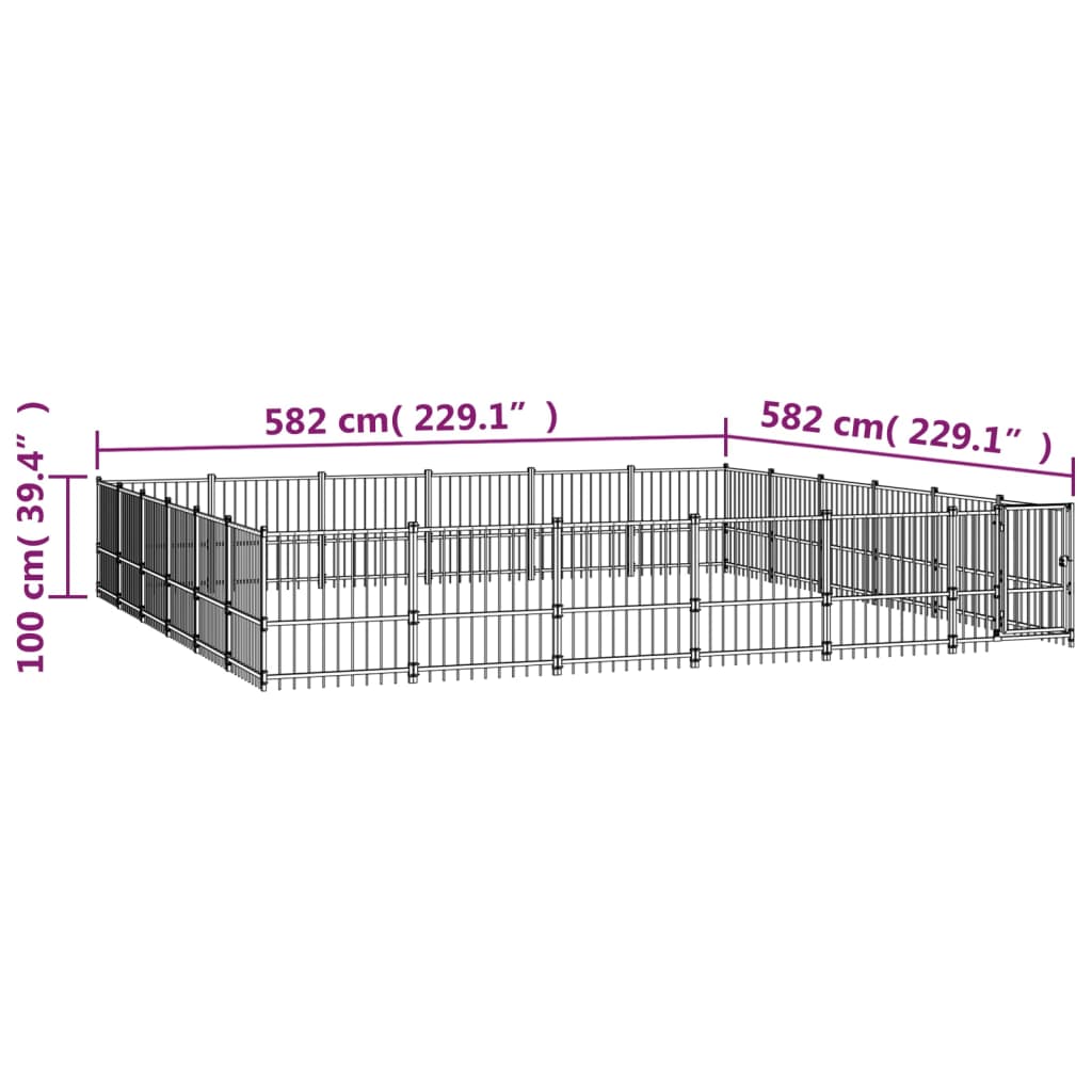 Outdoor Dog Kennel Steel 33.87 m²