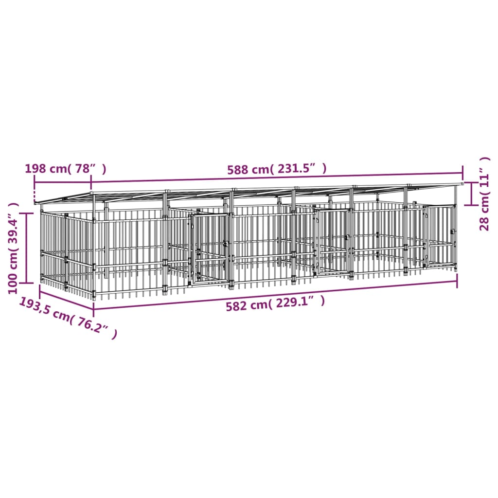 Outdoor Dog Kennel with Roof Steel 11.26 m²