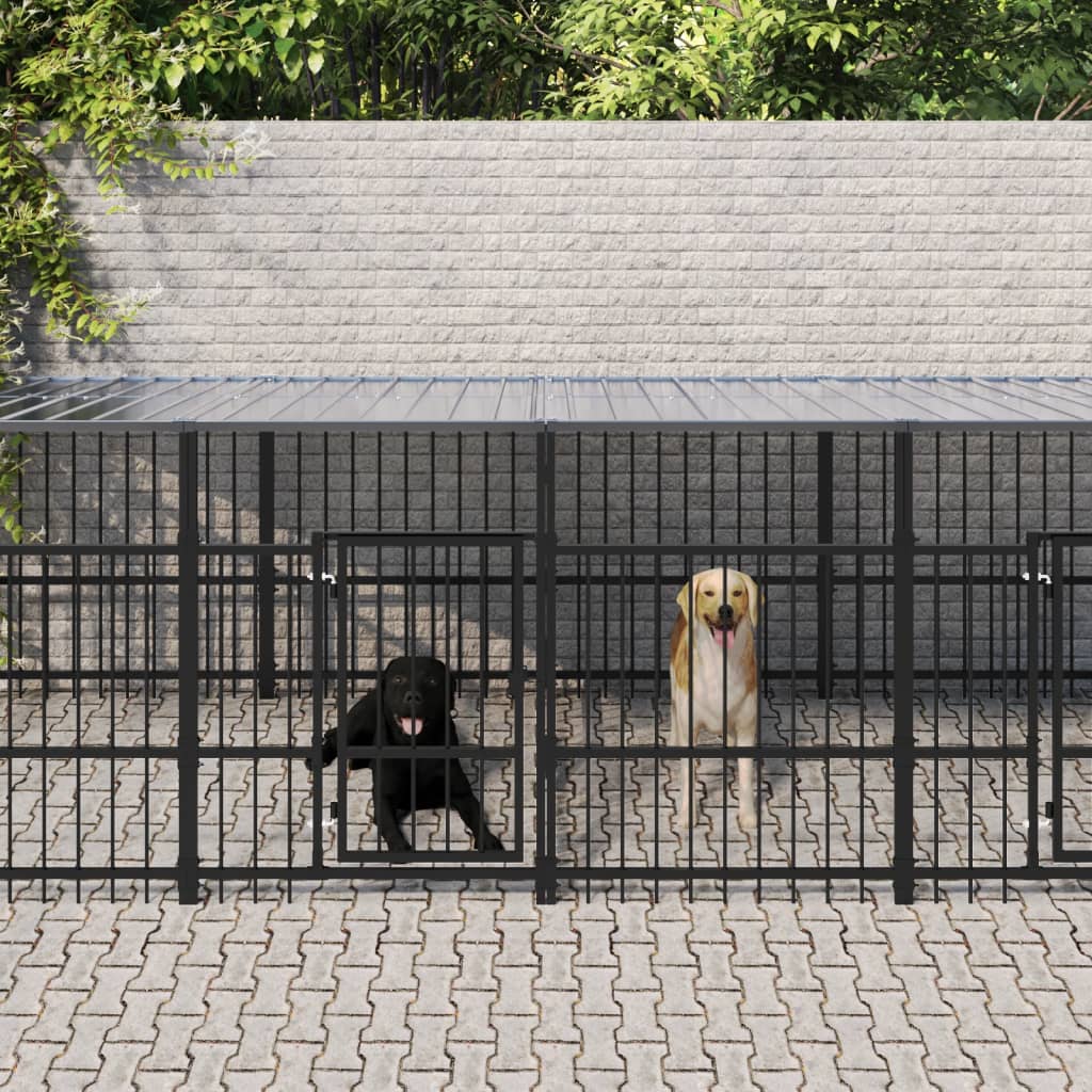 Outdoor Dog Kennel with Roof Steel 18.77 m²