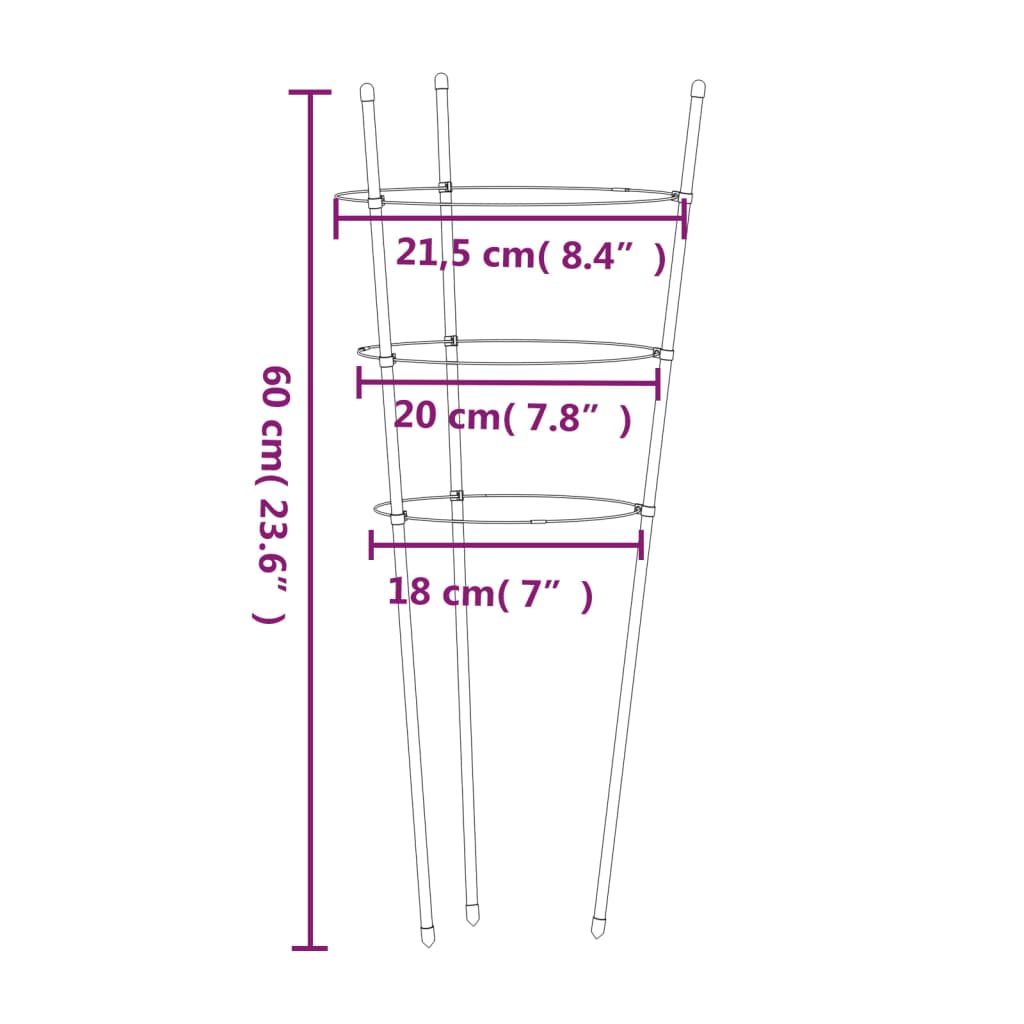 Garden Plant Supports with 3 Rings 5 pcs Green 60 cm Steel