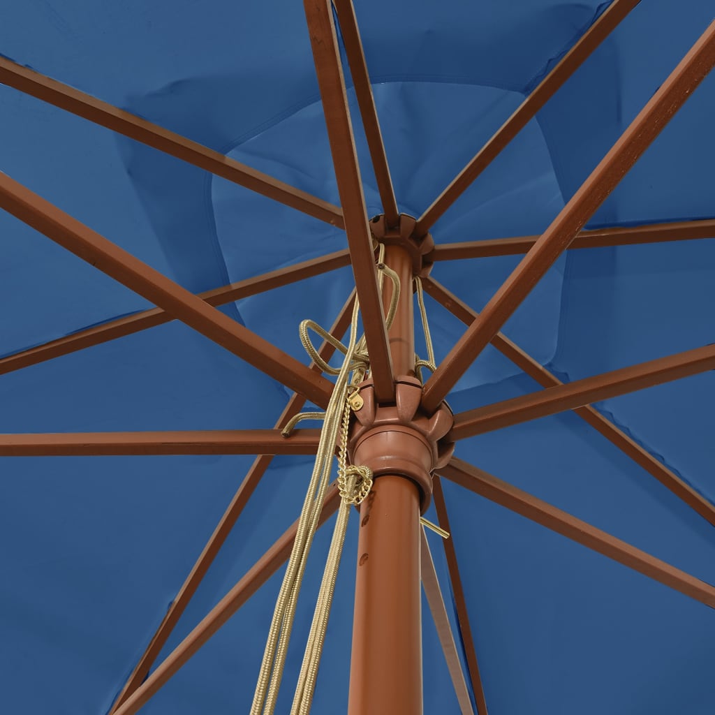 Garden Parasol with Wooden Pole Azure Blue 300x300x273 cm