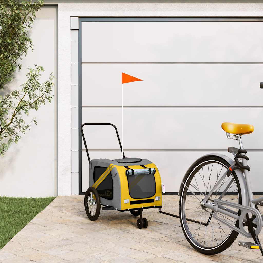 Pet Bike Trailer Yellow and Grey Oxford Fabric and Iron