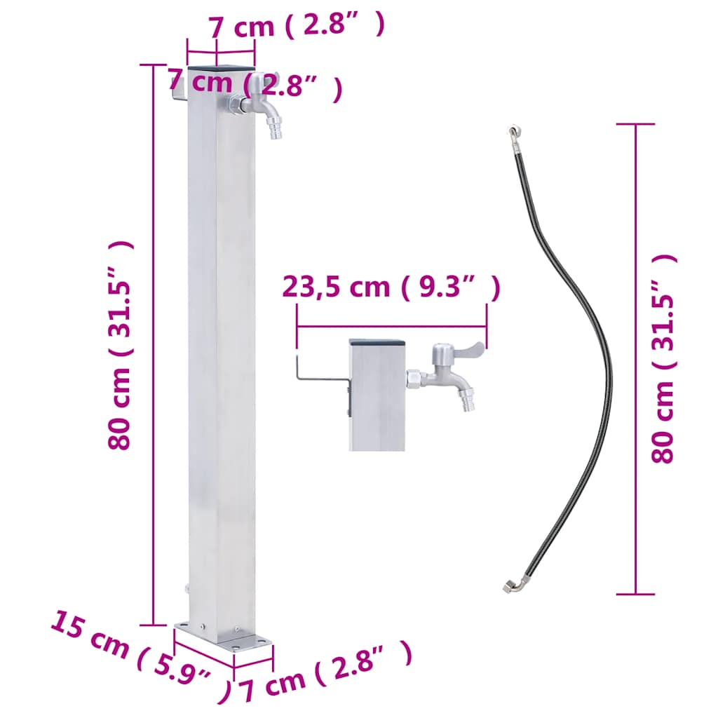 Garden Water Column 80 cm Stainless Steel Square
