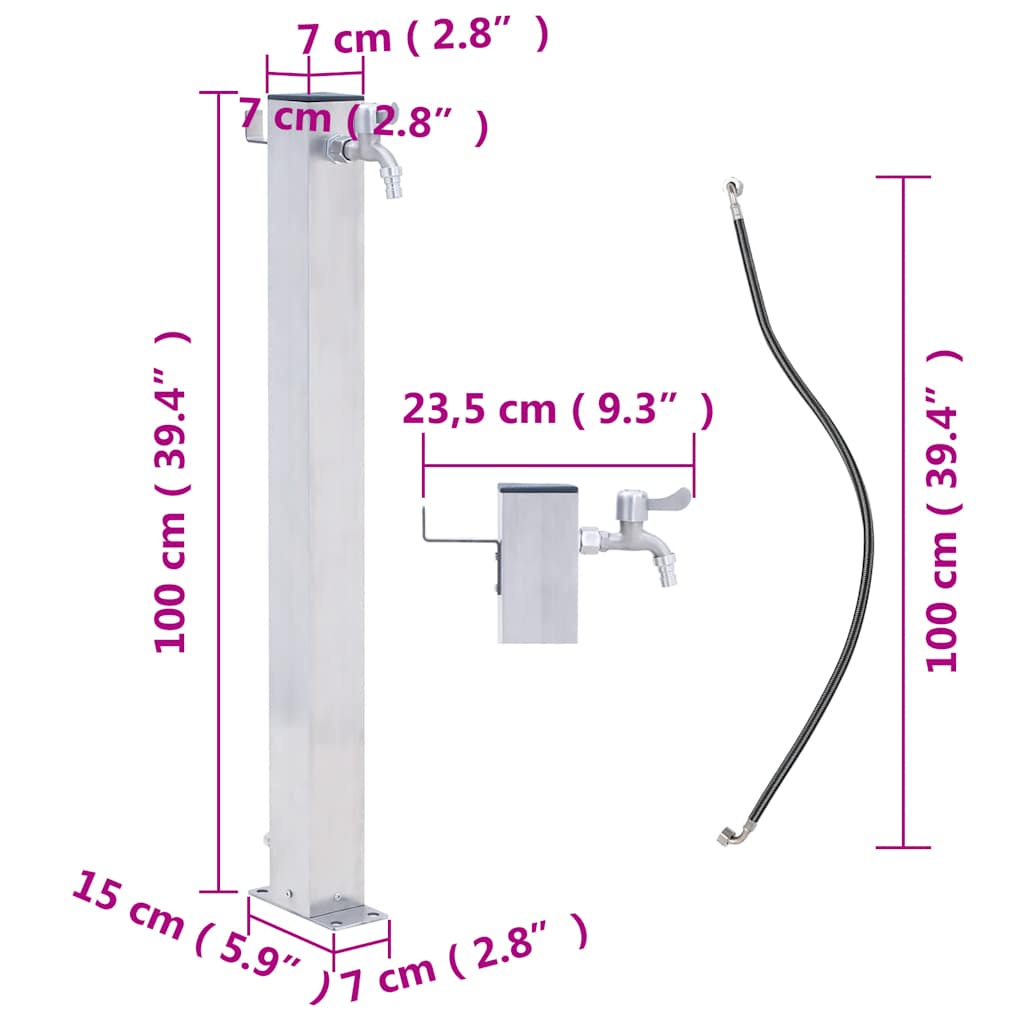 Garden Water Column 100 cm Stainless Steel Square