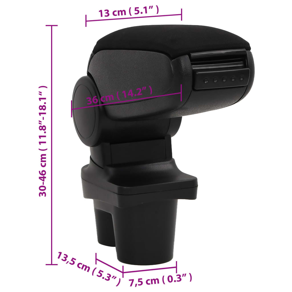 Car Armrest Black 13x36x(30-46) cm ABS