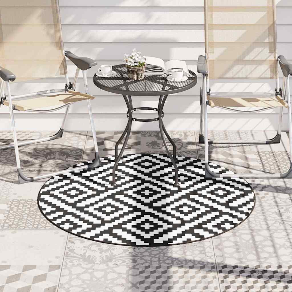 Outdoor Carpet ARAKIL White and Black Ø120 cm PP