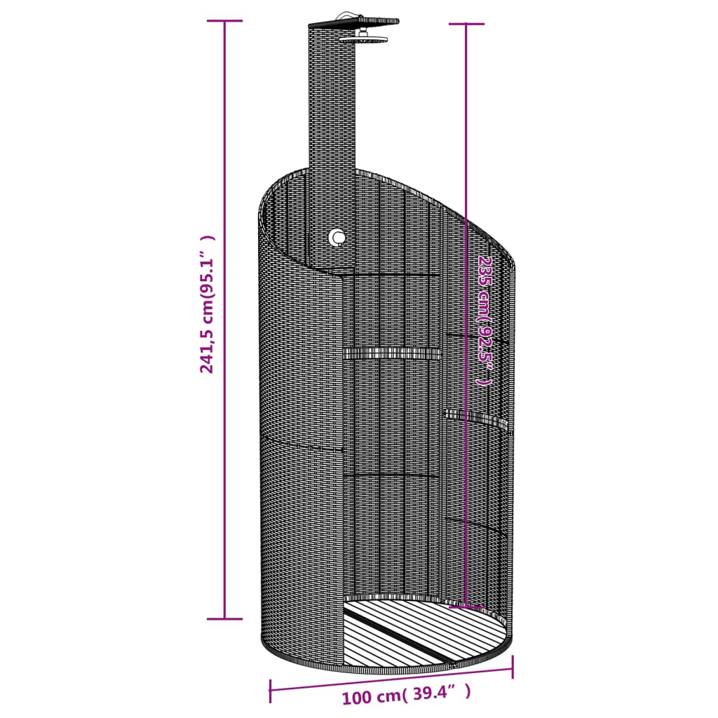 Outdoor Shower Grey 100x100x241.5 cm Poly Rattan and Acacia Wood