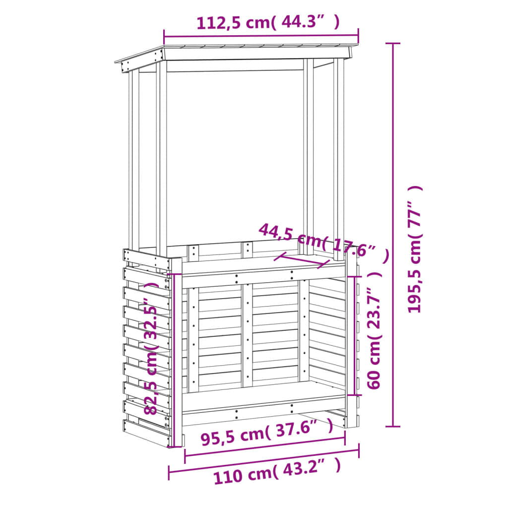 Outdoor Bar Table with Roof White 112.5x57x195.5 cm Solid Wood