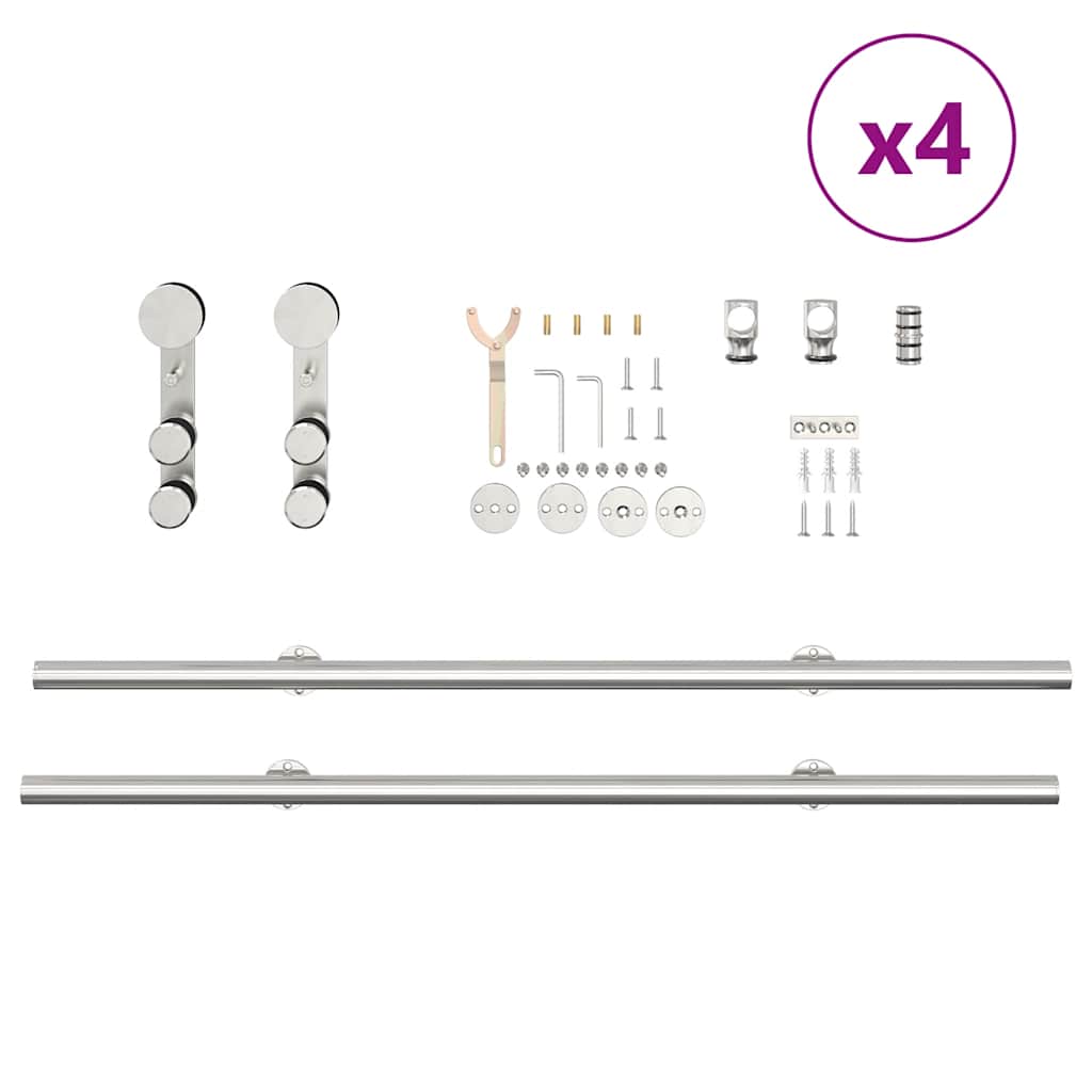 Sliding Door Hardware Kit 366 cm Stainless Steel Silver