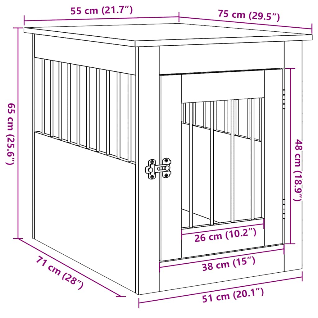 Dog Crate Furniture Old Wood 55x75x65 cm Engineered Wood