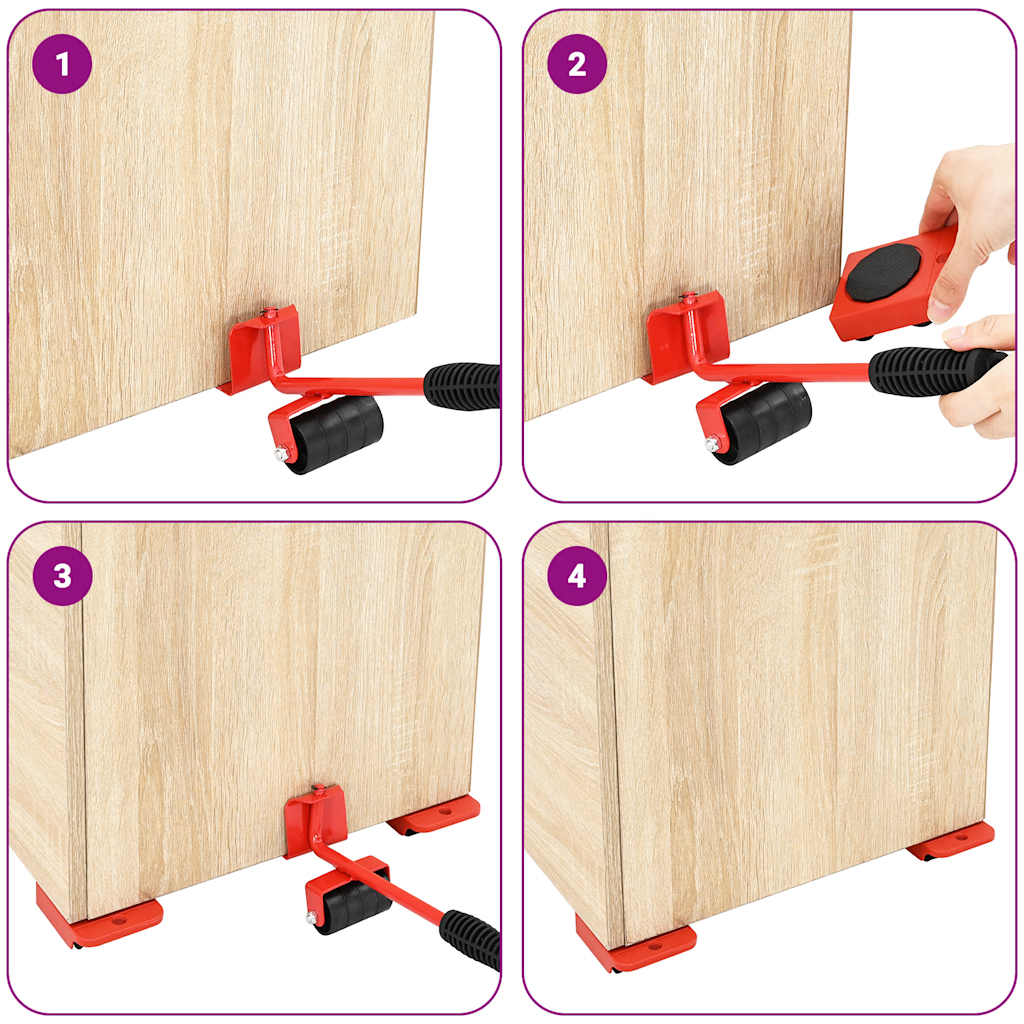 Furniture Rollers 8 pcs with Lifters Red 9.8x7.5x3 cm 150 kg