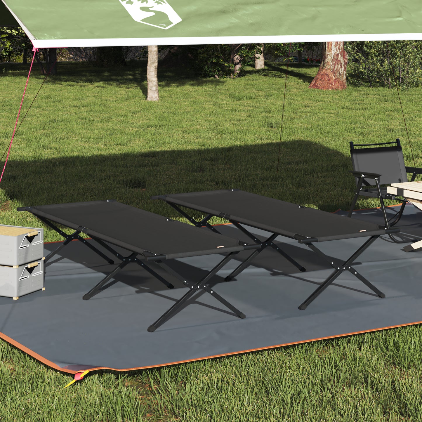 Folding Sun Beds 2 pcs with Carry Bag Black 600D Oxford Fabric