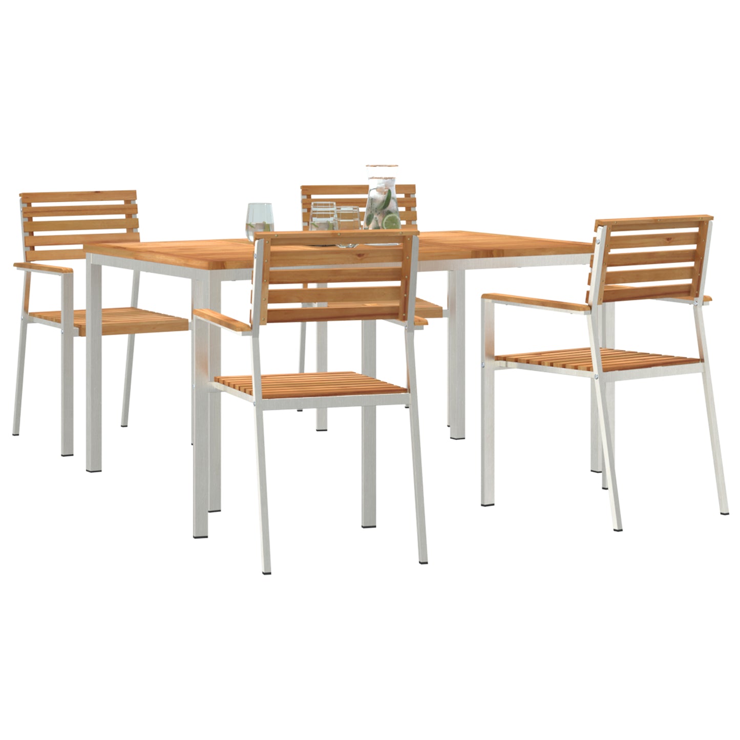 5 Piece Garden Dining Set Solid Wood Teak, vidaXL Outdoor Dining Table 150x90x75 cm Solid Wood Teak, vidaXL Stackable Garden Chairs 4 pcs Solid Wood Teak and Steel