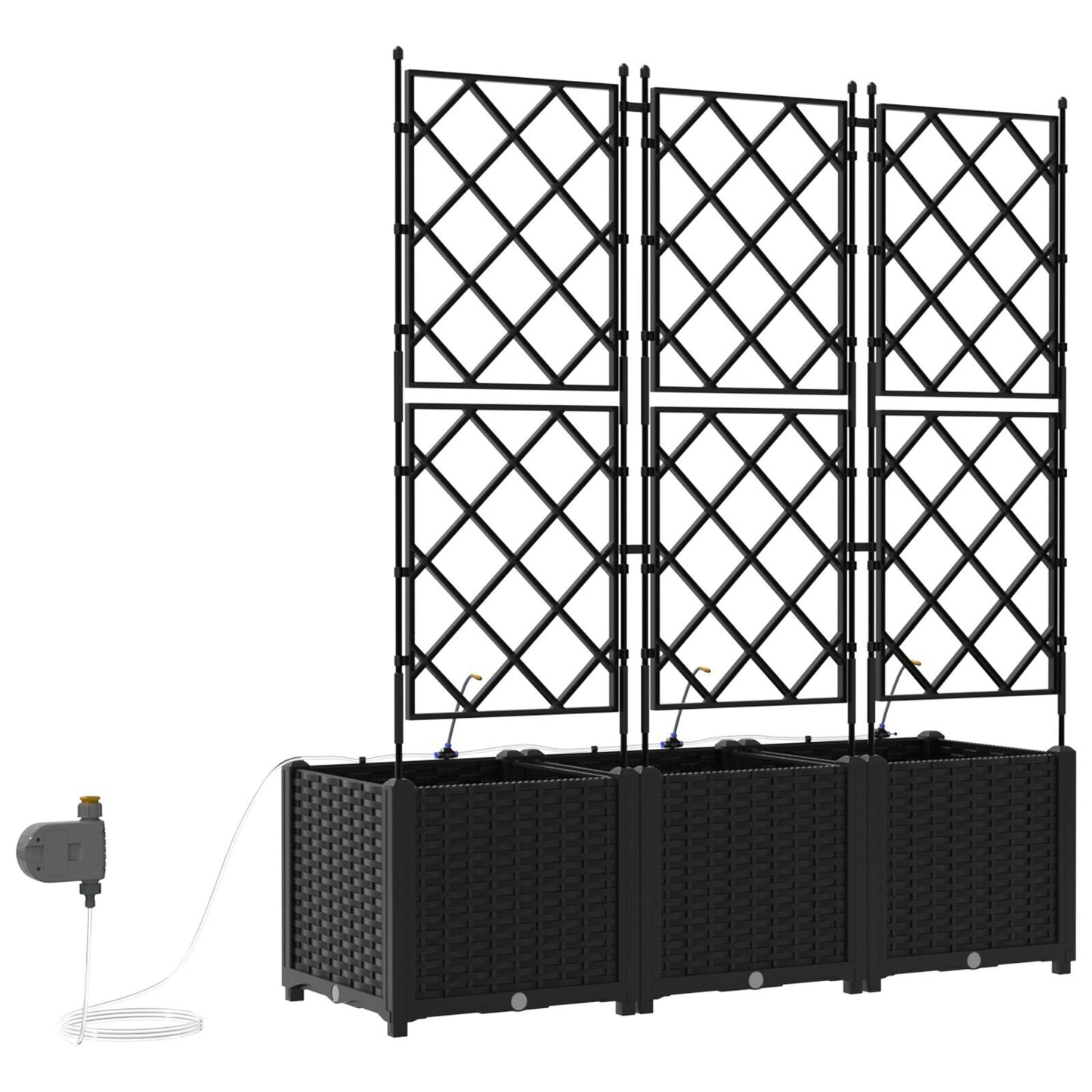 Garden Planters with Water Irrigation System 3 pcs Black