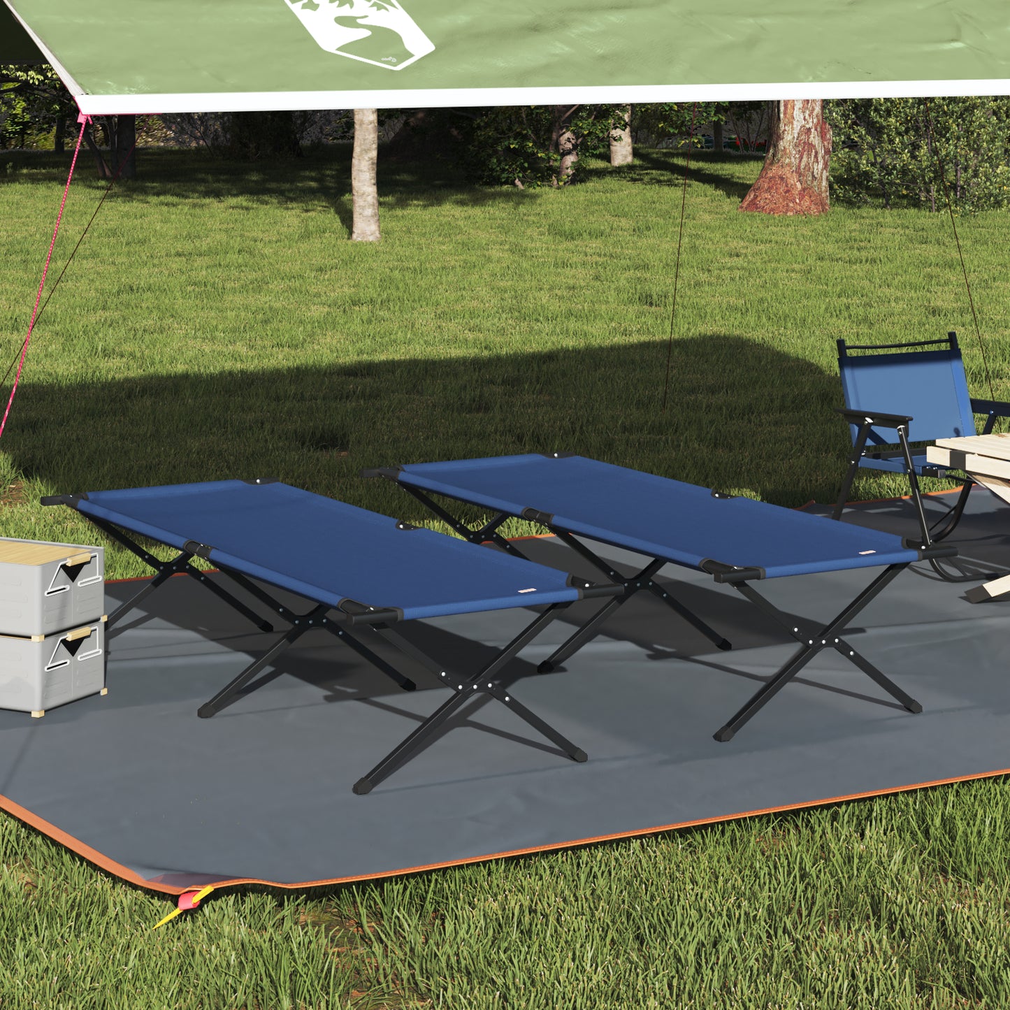 Folding Sun Beds 2 pcs with Carry Bag Blue 600D Oxford Fabric