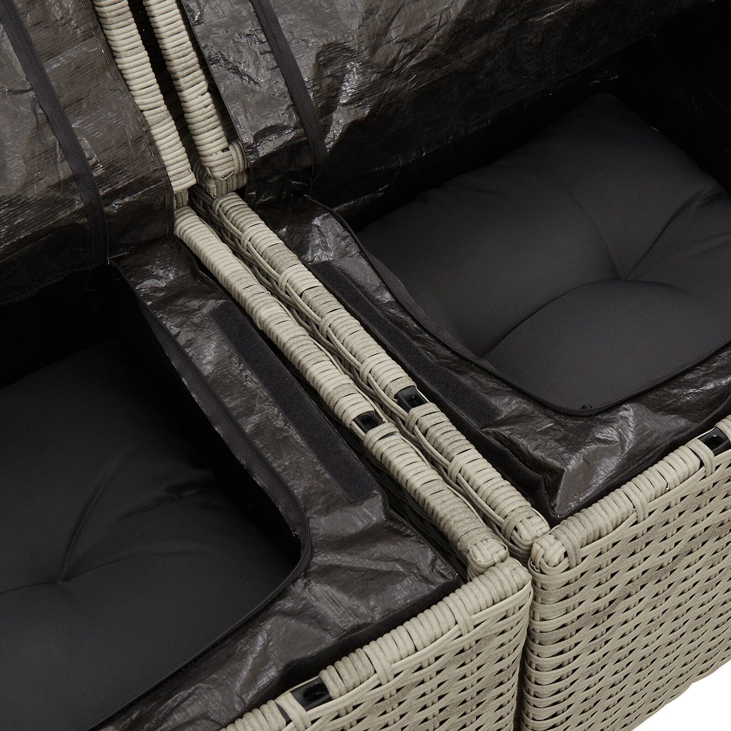 10 Piece Garden Dining Set with Cushions Grey Poly Rattan