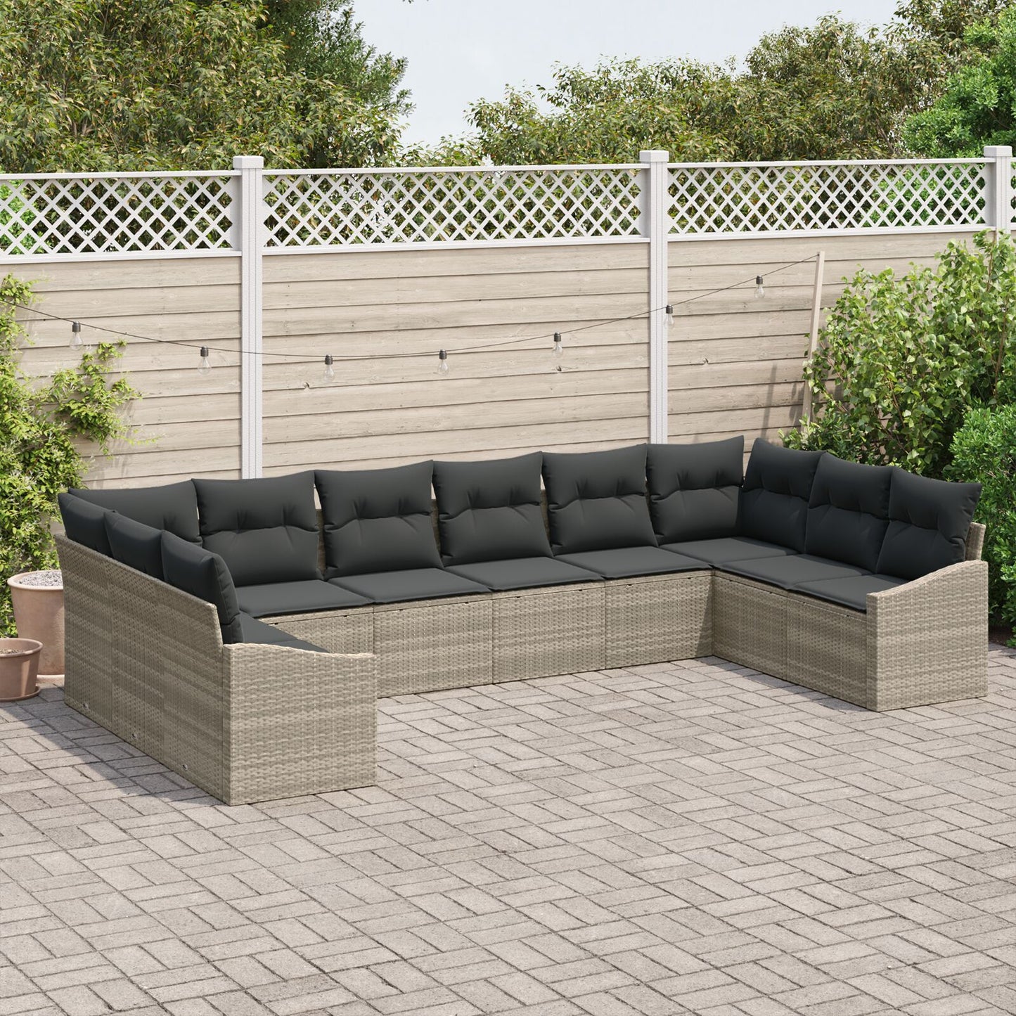 10 Piece Garden Dining Set with Cushions Light Grey Poly Rattan