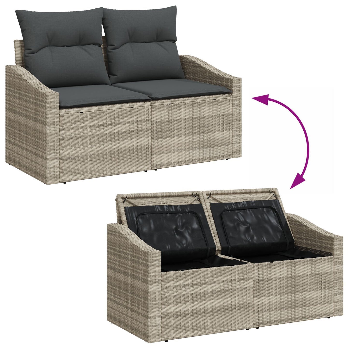 10 Piece Garden Dining Set with Cushions Grey Poly Rattan