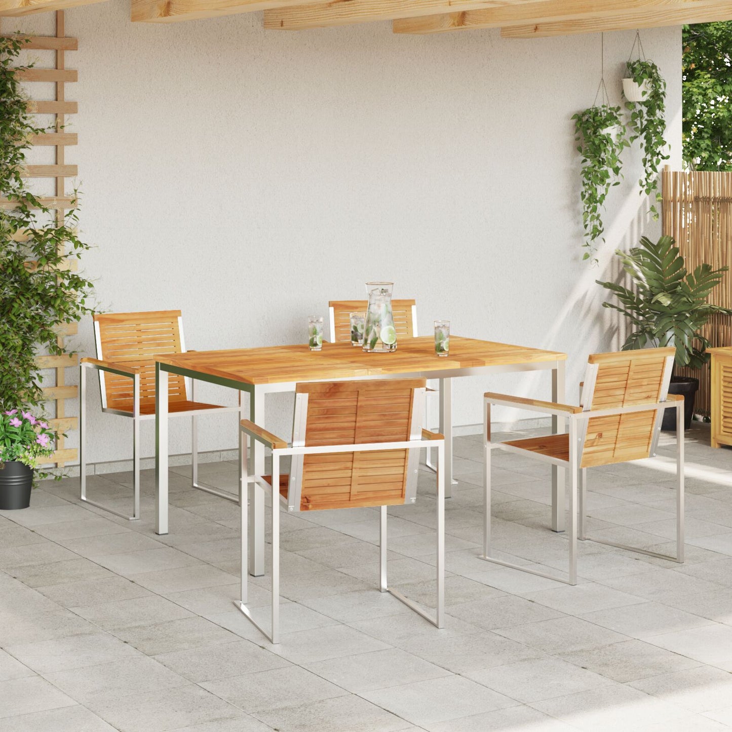 5 Piece Garden Dining Set Solid Wood Teak, vidaXL Outdoor Dining Table 150x90x75 cm Solid Wood Teak