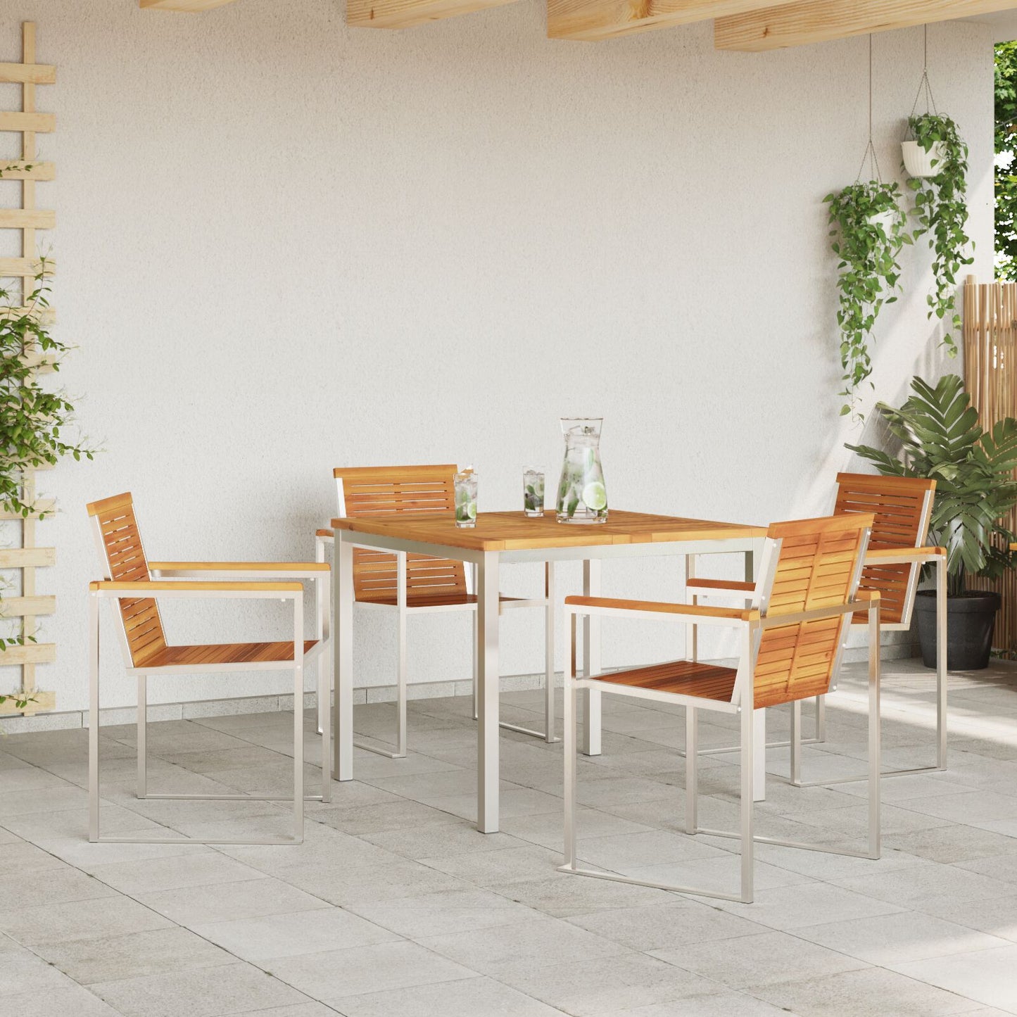 5 Piece Garden Dining Set Solid Wood Acacia, vidaXL Outdoor Dining Table 90x90x74.5 cm Solid Wood Acacia