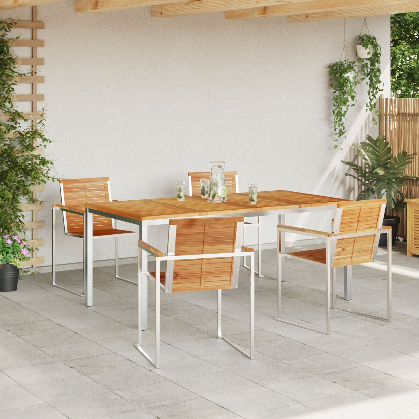 5 Piece Garden Dining Set Solid Wood Teak, vidaXL Outdoor Dining Table 180x90x75 cm Solid Wood Teak
