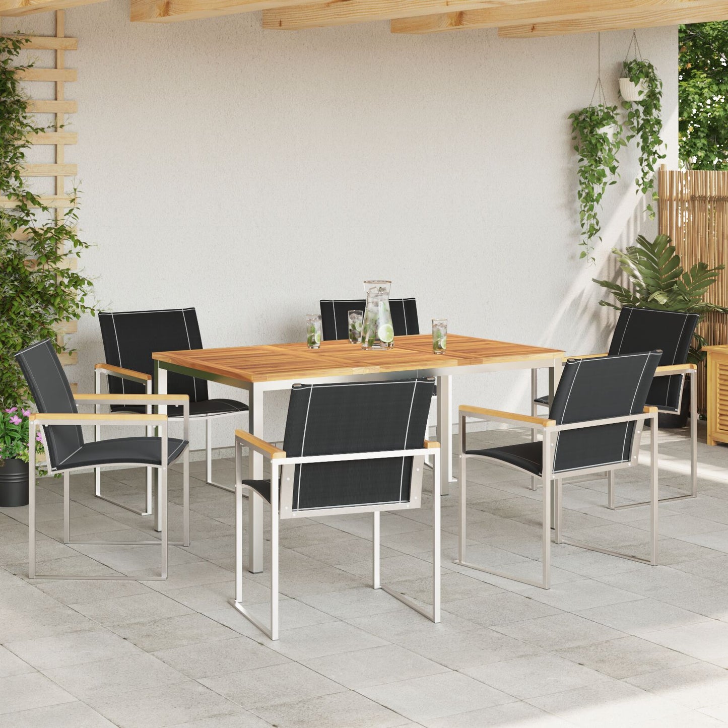 7 Piece Garden Dining Set Solid Wood Acacia, vidaXL Outdoor Dining Table 150x90x75 cm Solid Wood Acacia