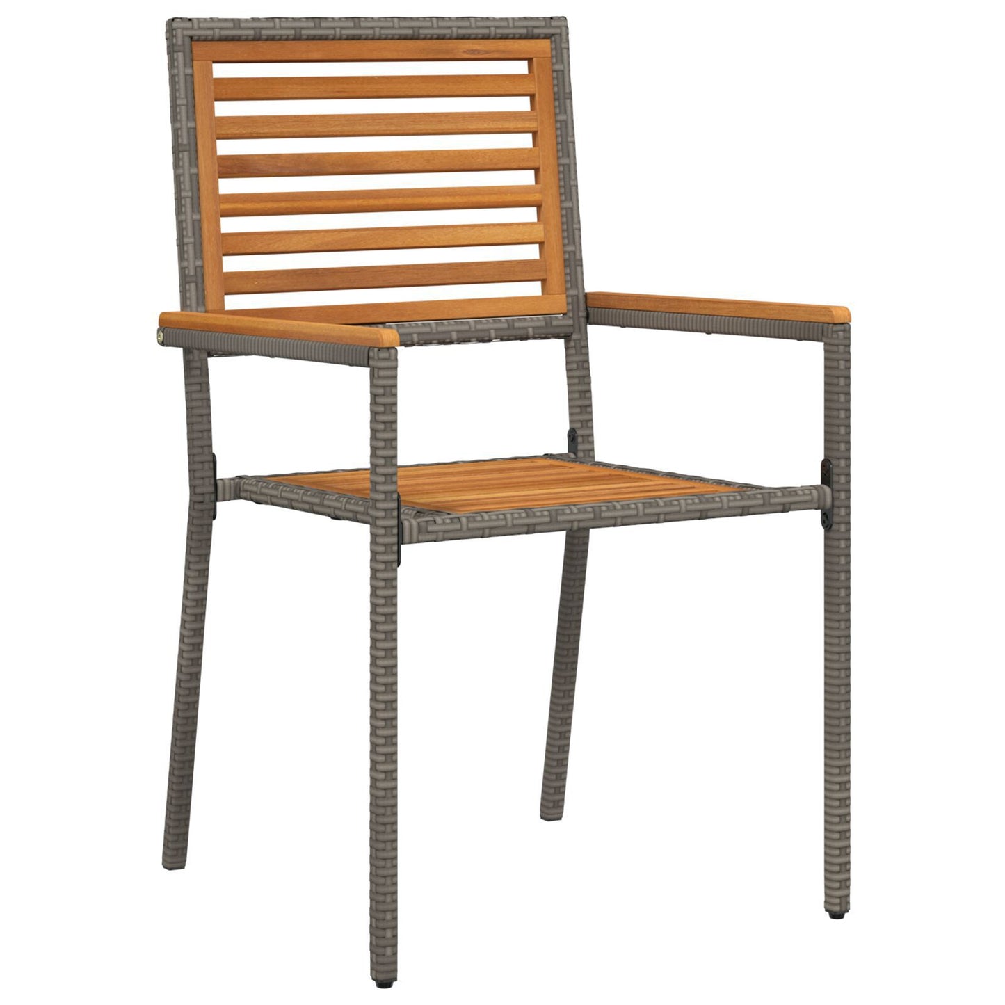 11 Piece Garden Dining Set Grey Poly Rattan Acacia, vidaXL Stacking Garden Chairs with Cushions 2 pcs Grey Poly Rattan
