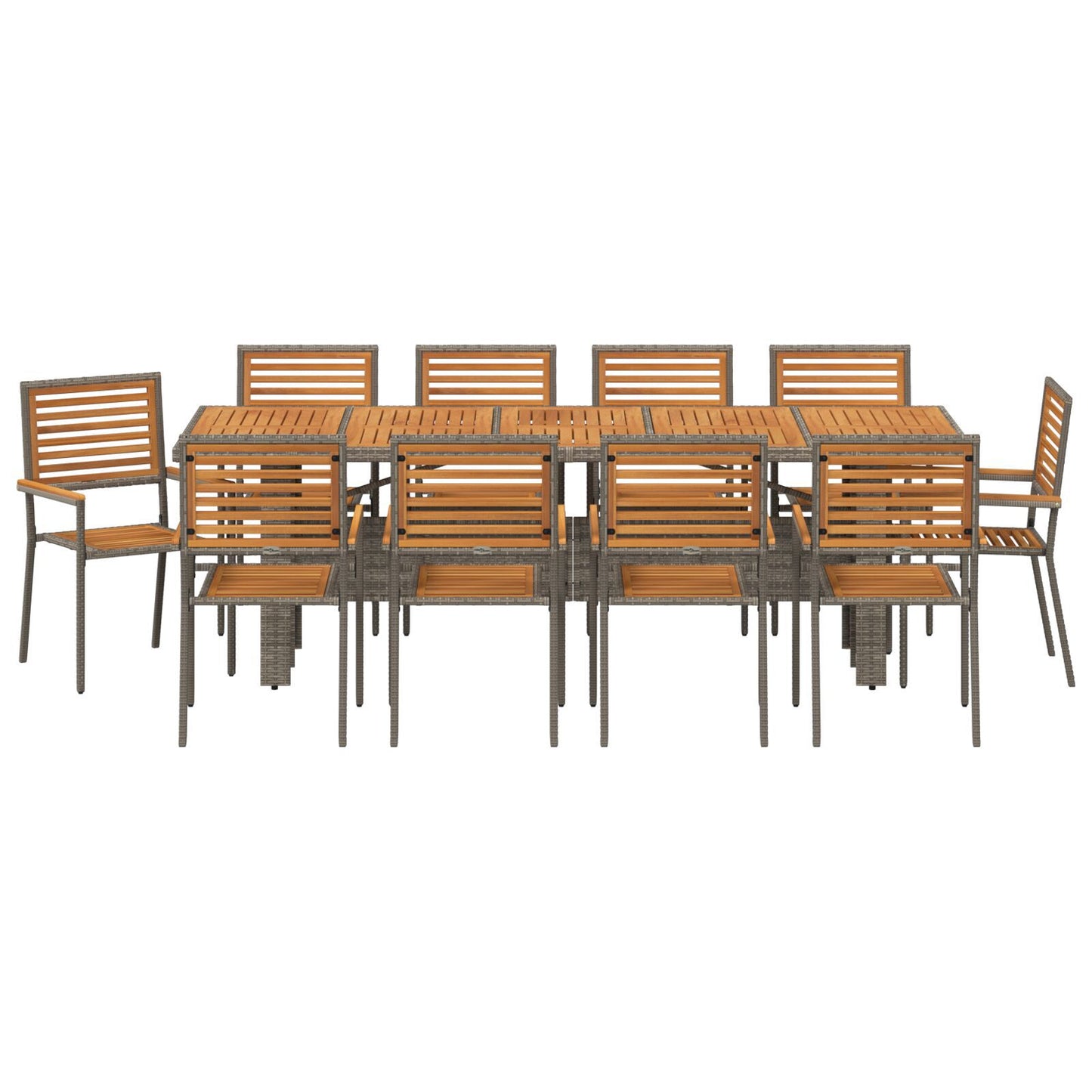 11 Piece Garden Dining Set Grey Poly Rattan Acacia, vidaXL Stacking Garden Chairs with Cushions 2 pcs Grey Poly Rattan